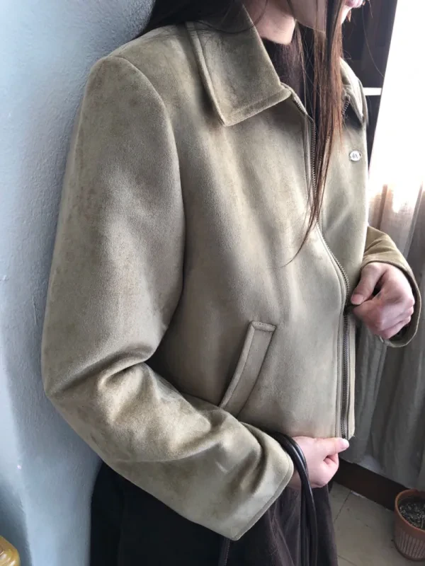 霧感麂皮翻領短版外套