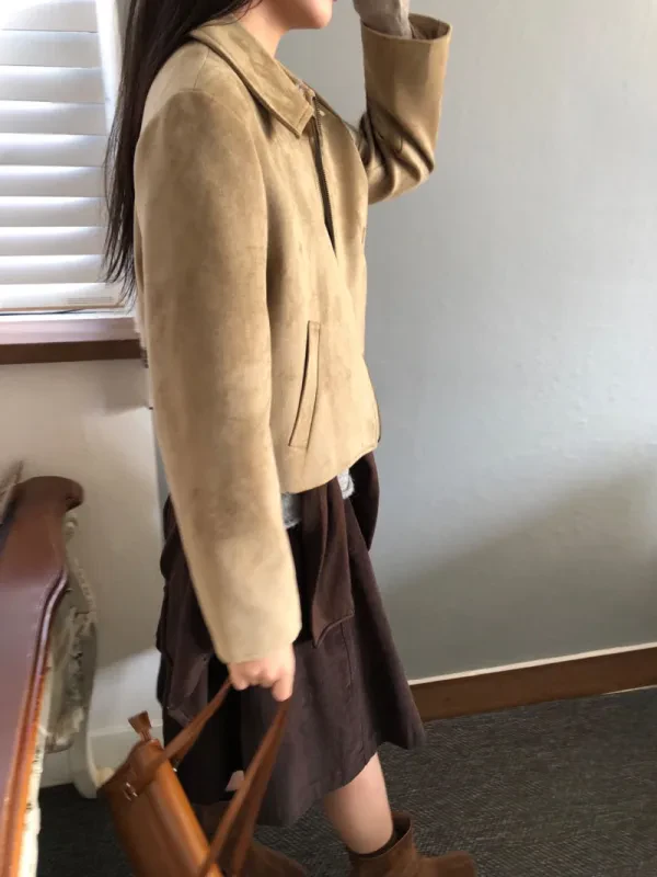 霧感麂皮翻領短版外套