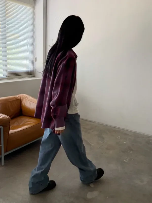 暮莓格紋寬版襯衫