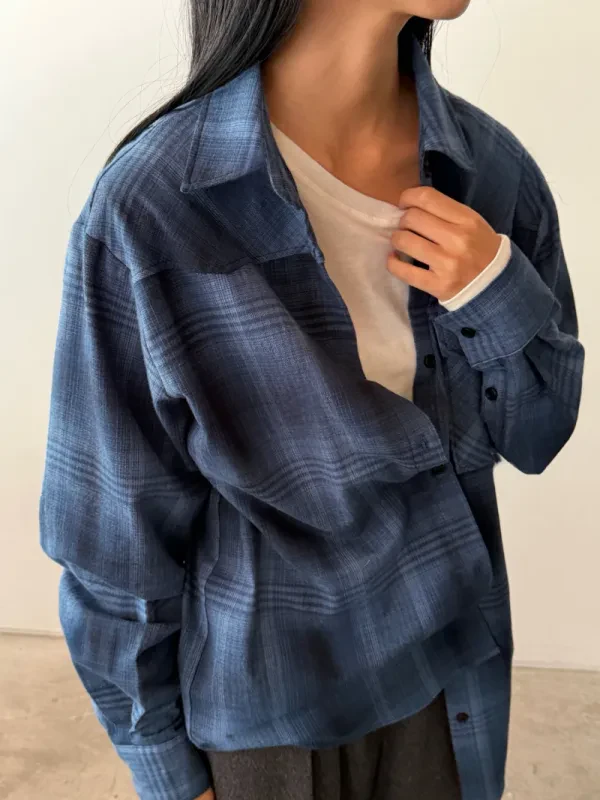 暮莓格紋寬版襯衫