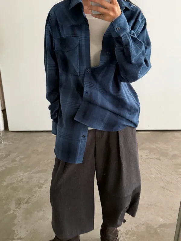 暮莓格紋寬版襯衫