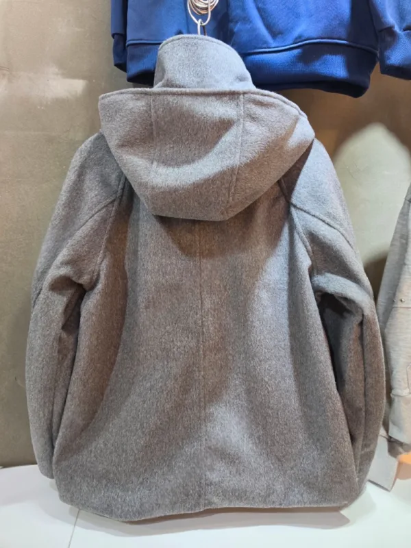 霧灰雙排扣立領毛呢大衣