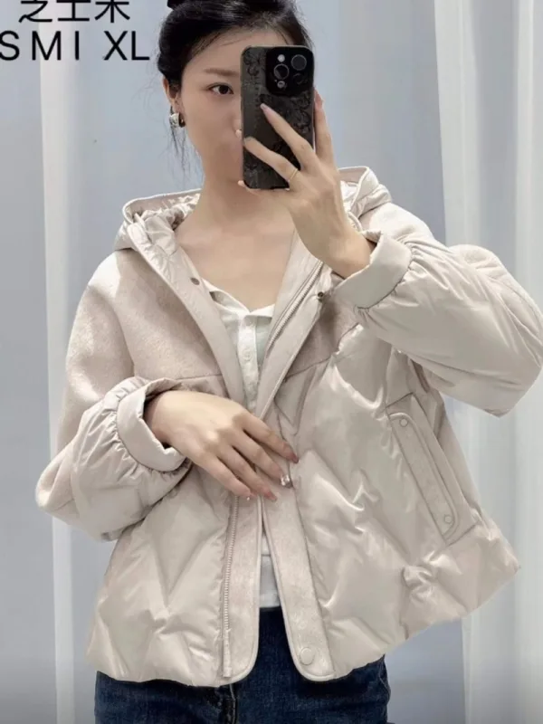 暖霧拼接連帽鋪棉外套