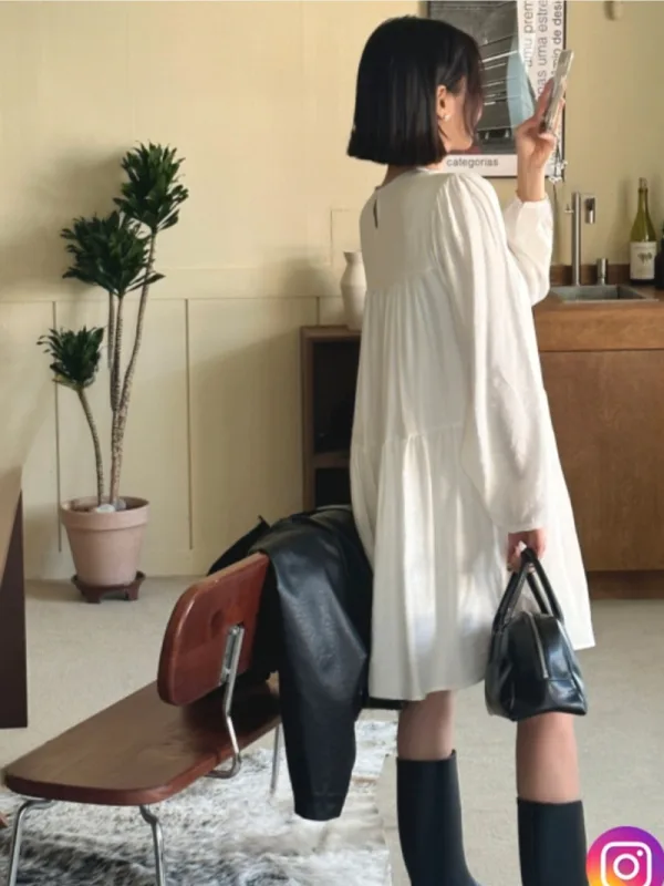 雲柔層疊泡袖洋裝