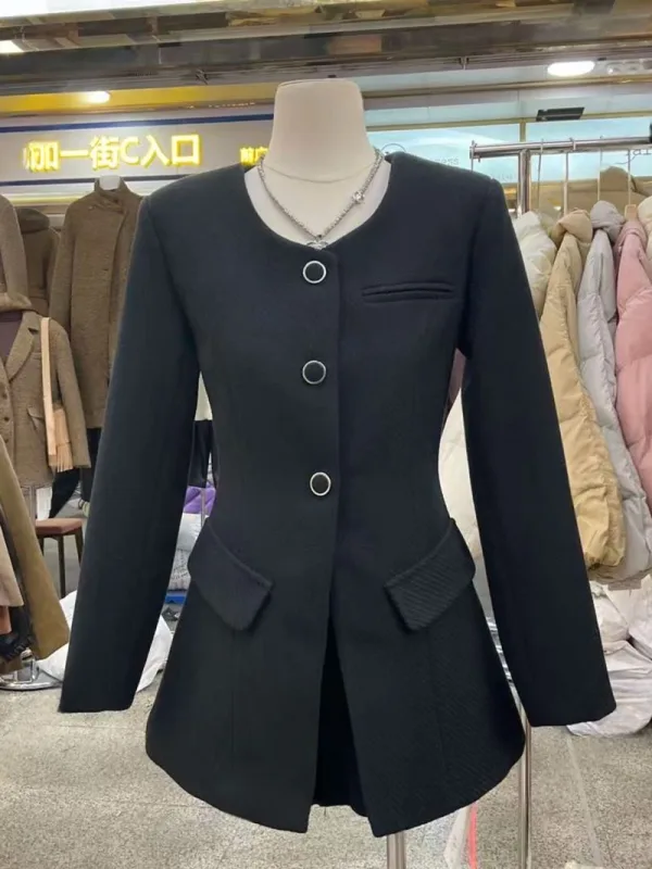 雅韻收腰圓領長版外套