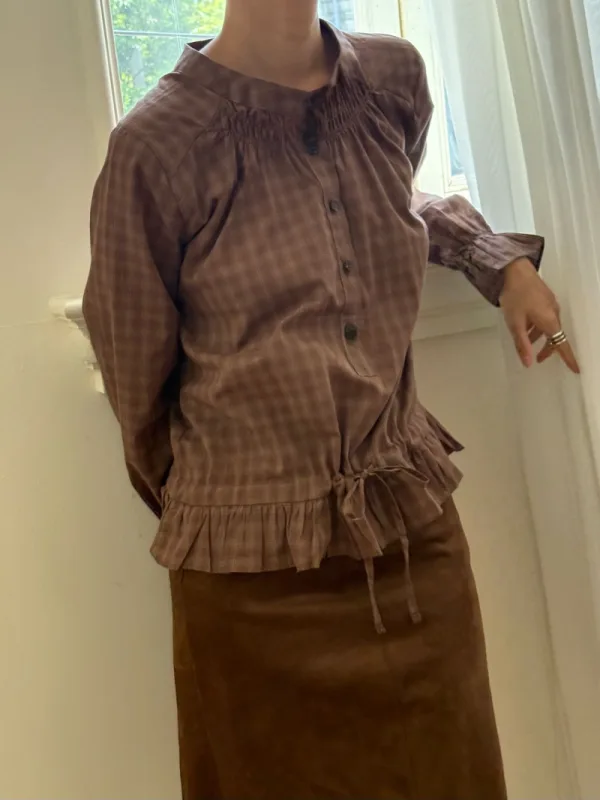 暮格微甜抽繩荷葉襯衫