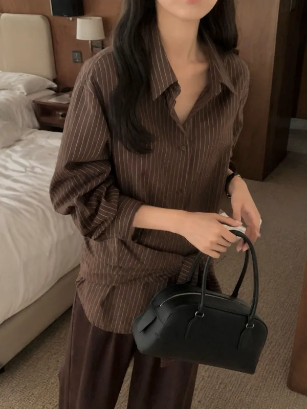 午後微光條紋綁帶襯衫