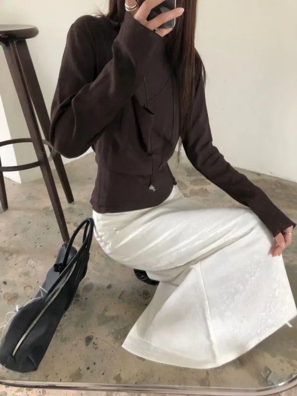 月白垂褶雙層綁帶上衣