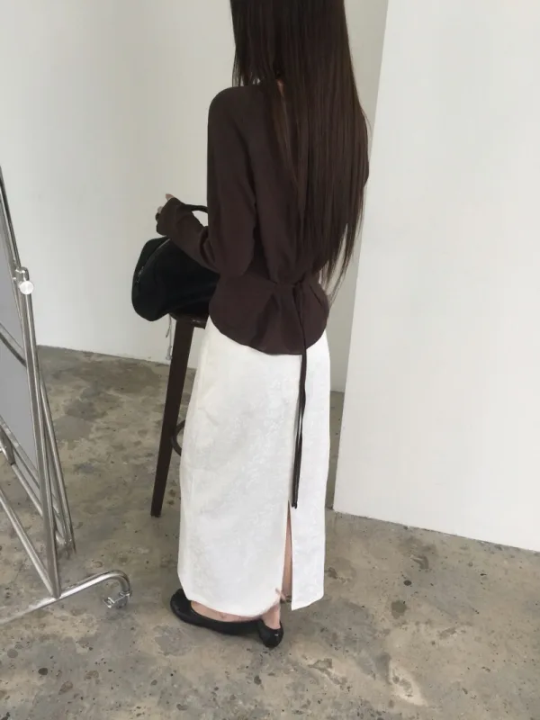 月白垂褶雙層綁帶上衣