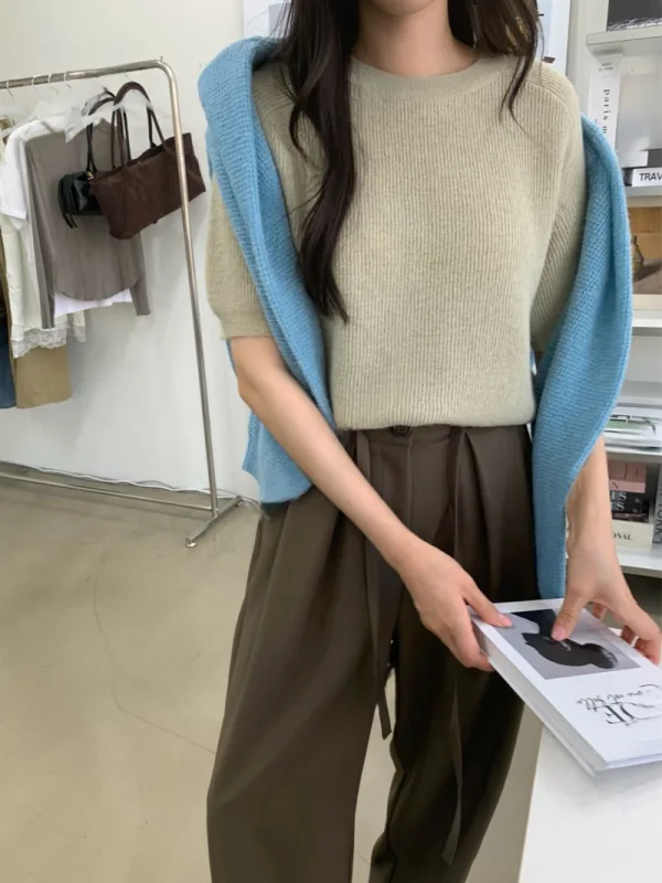 柔霧羅紋短袖針織上衣