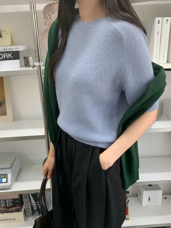 柔霧羅紋短袖針織上衣