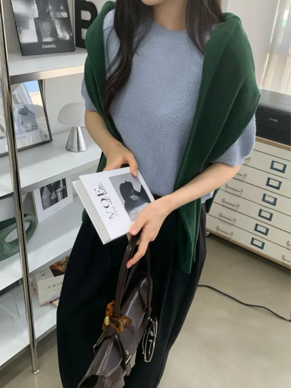柔霧羅紋短袖針織上衣