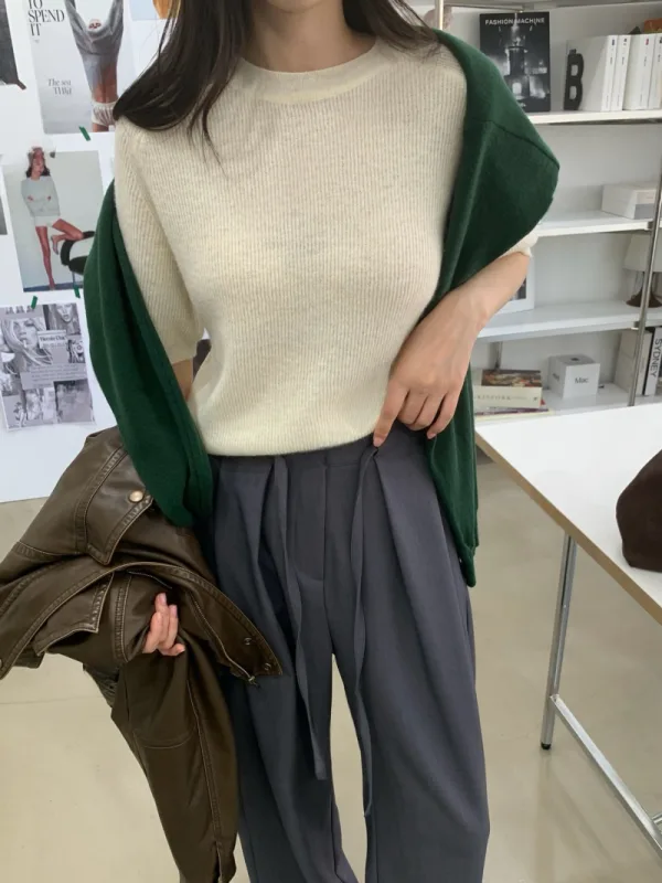 柔霧羅紋短袖針織上衣