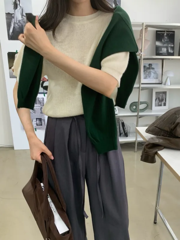 柔霧羅紋短袖針織上衣