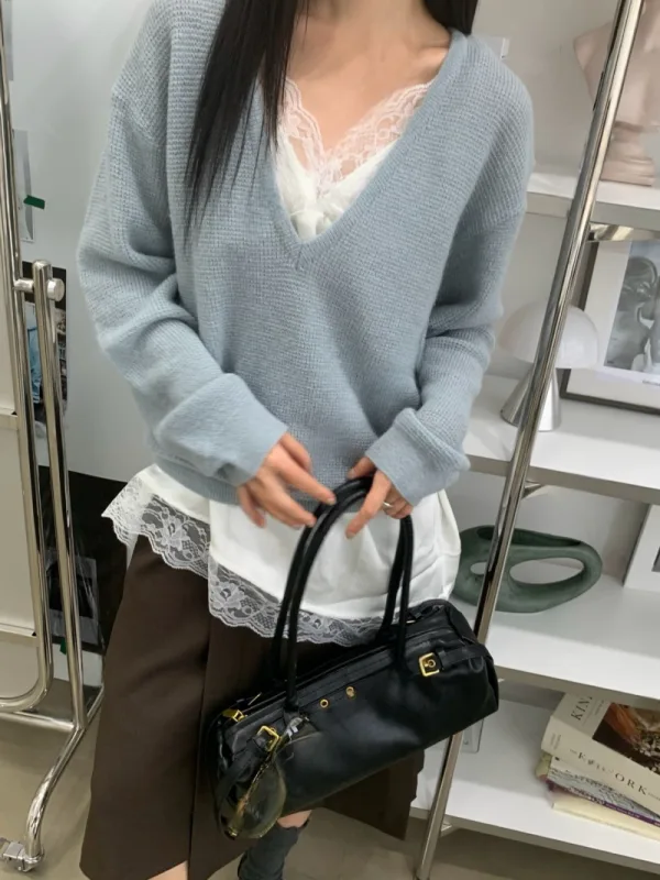 慵懶柔織深V針織上衣