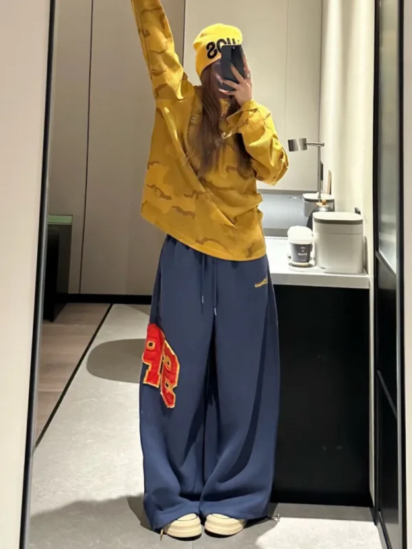街頭復古字母寬版運動長褲