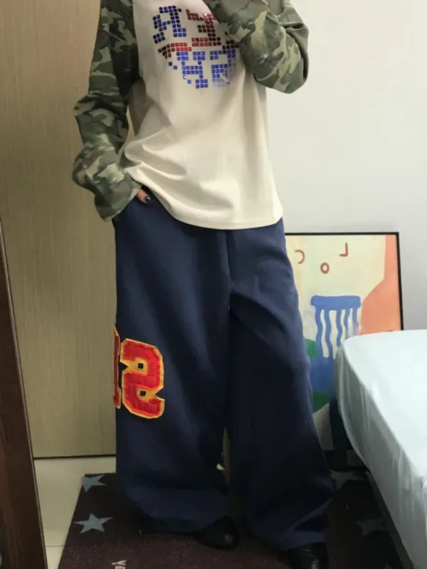 街頭復古字母寬版運動長褲