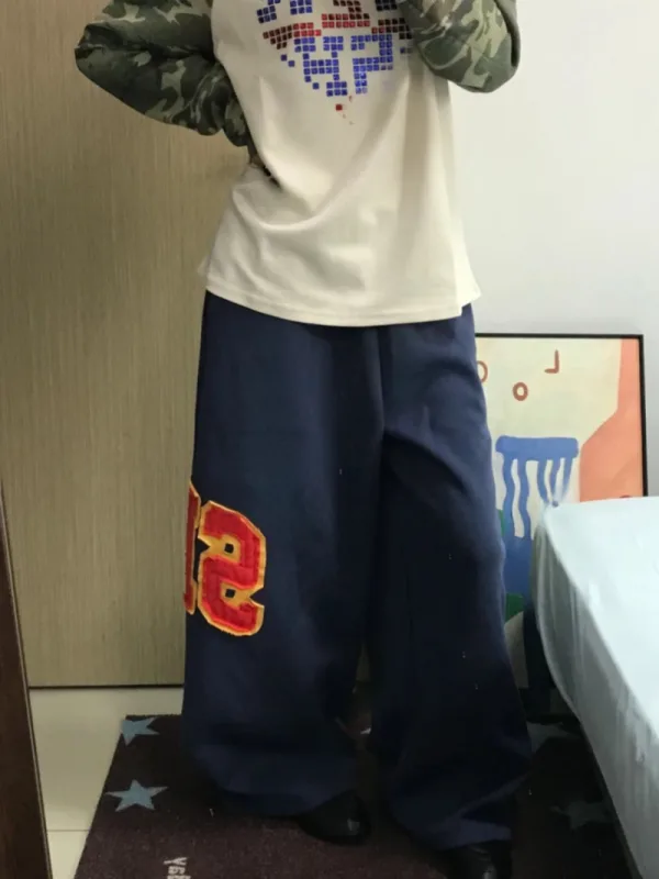 街頭復古字母寬版運動長褲