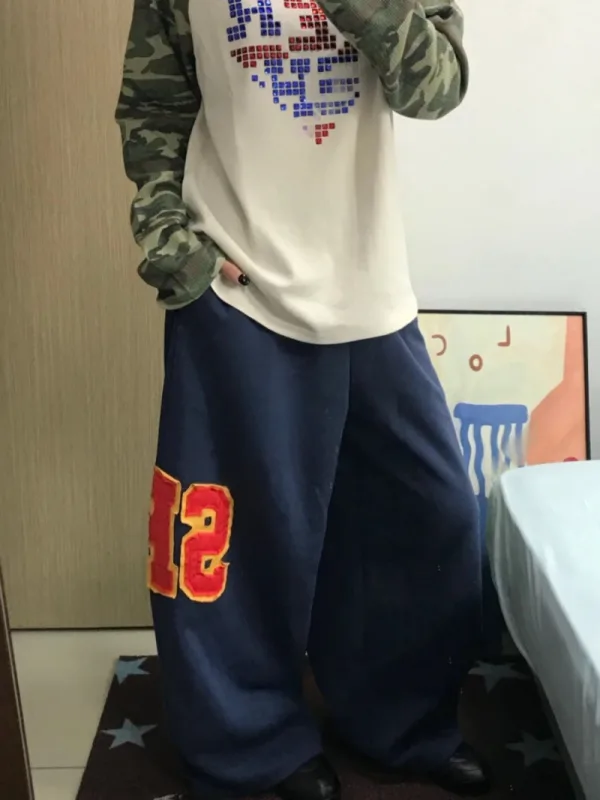 街頭復古字母寬版運動長褲