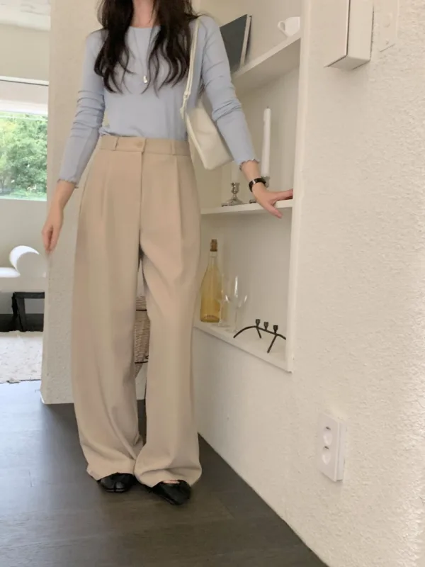 暖沙垂逸高腰西裝寬褲