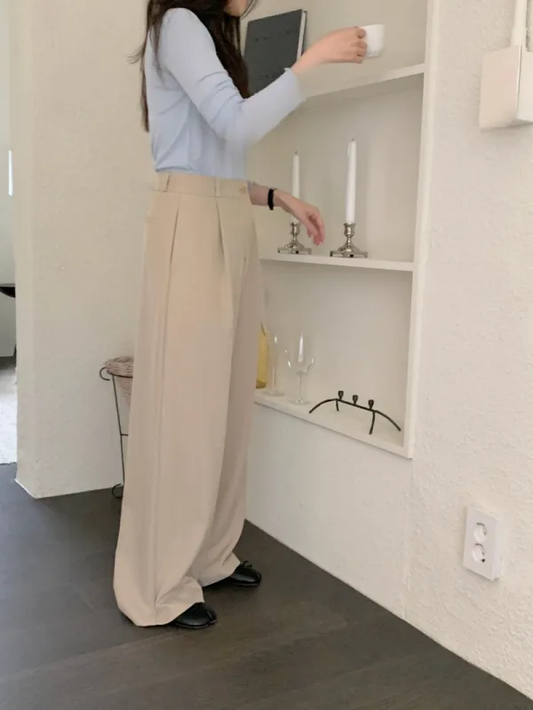 暖沙垂逸高腰西裝寬褲