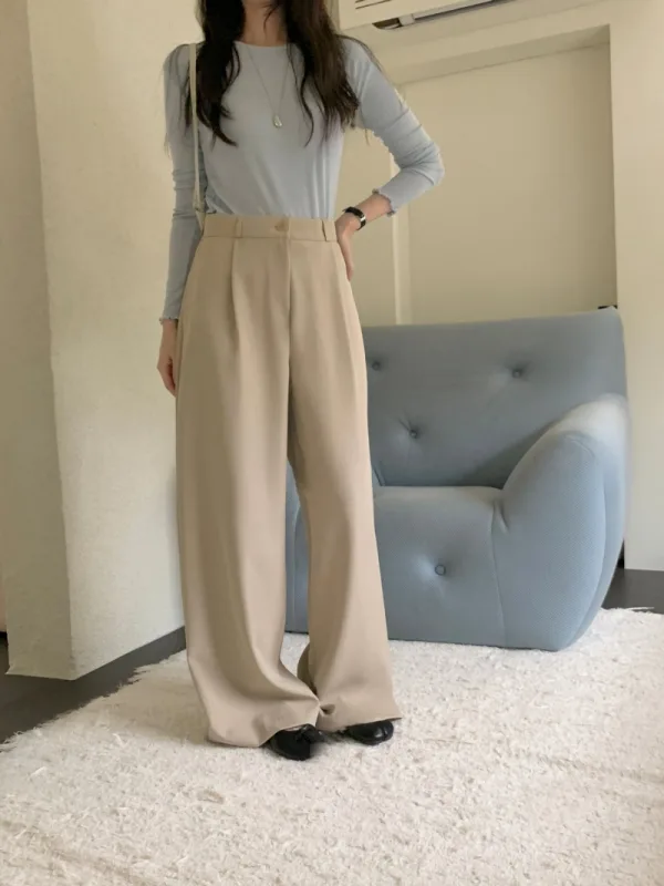 暖沙垂逸高腰西裝寬褲