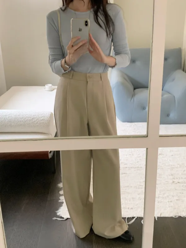 暖沙垂逸高腰西裝寬褲