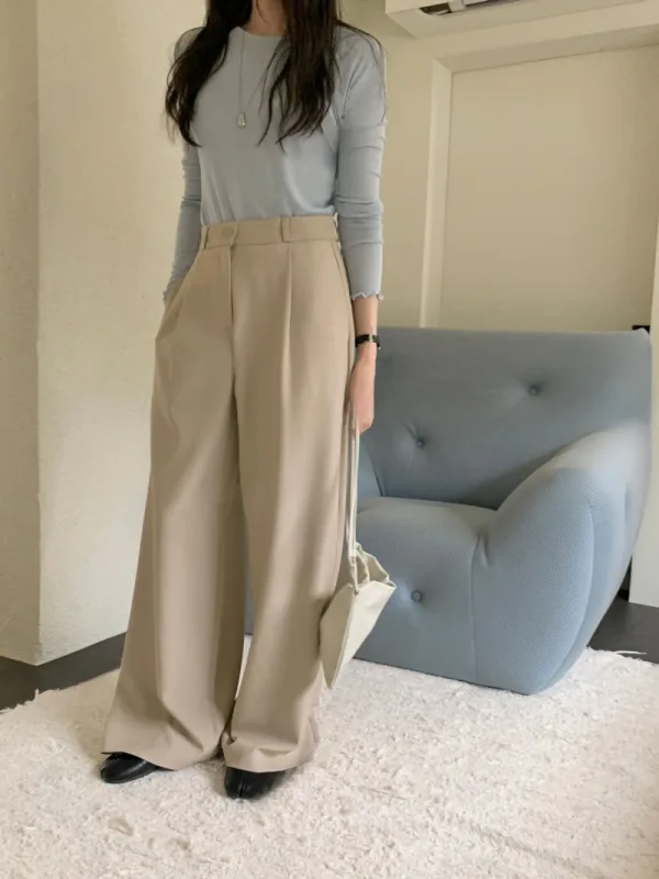 暖沙垂逸高腰西裝寬褲