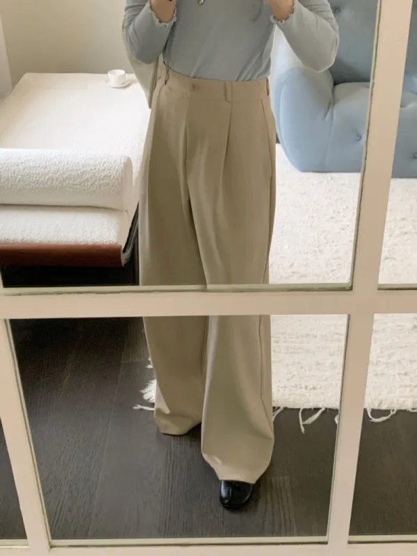 暖沙垂逸高腰西裝寬褲