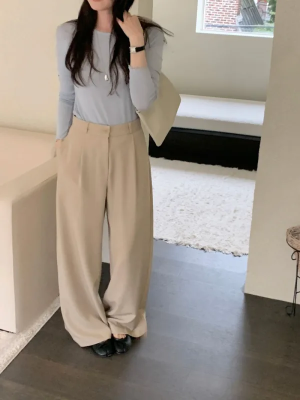 暖沙垂逸高腰西裝寬褲