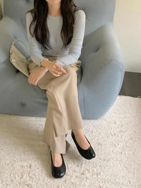 暖沙垂逸高腰西裝寬褲