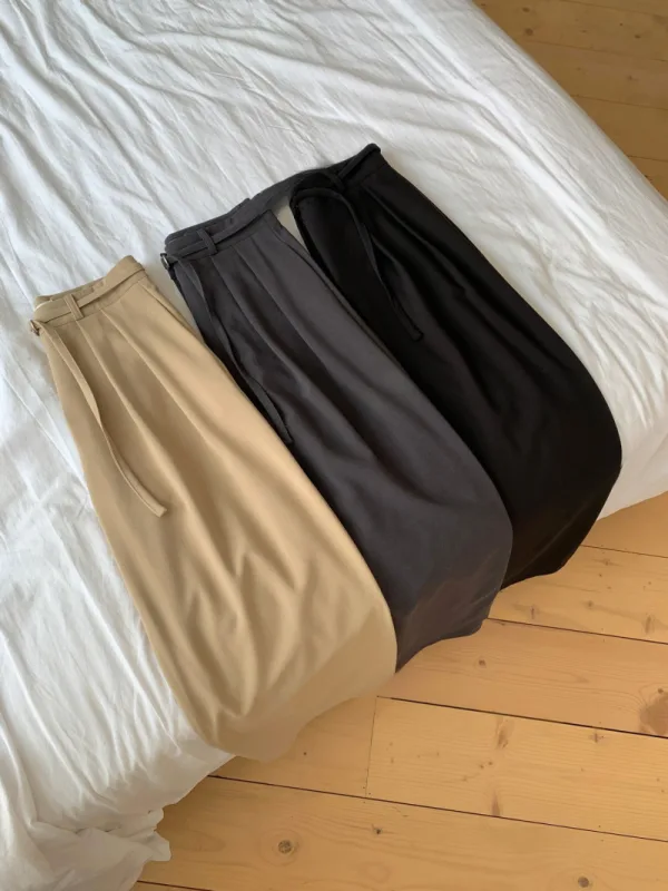 暖沙褶線高腰寬褲