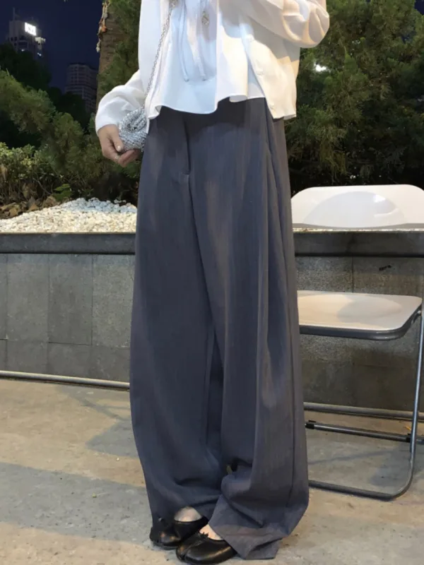都會直線感・細條紋寬腿西裝長褲