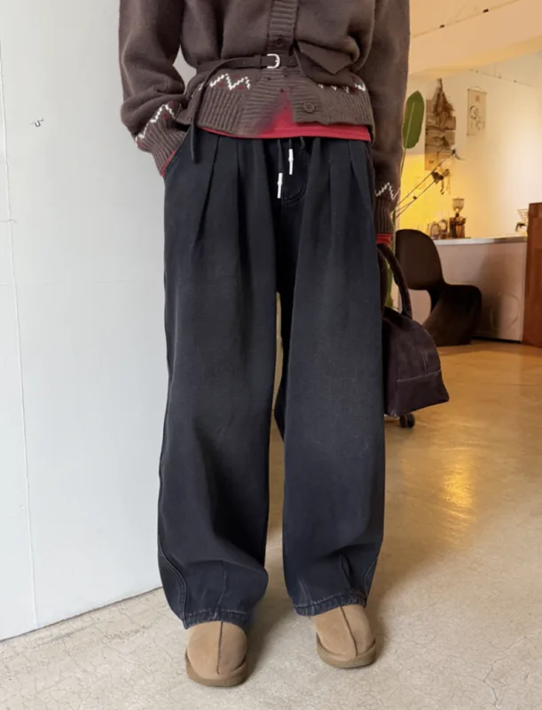 暖絨自在感抽繩寬褲