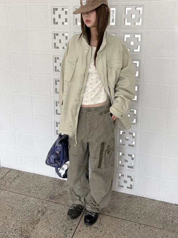 復古工裝多口袋寬版長褲