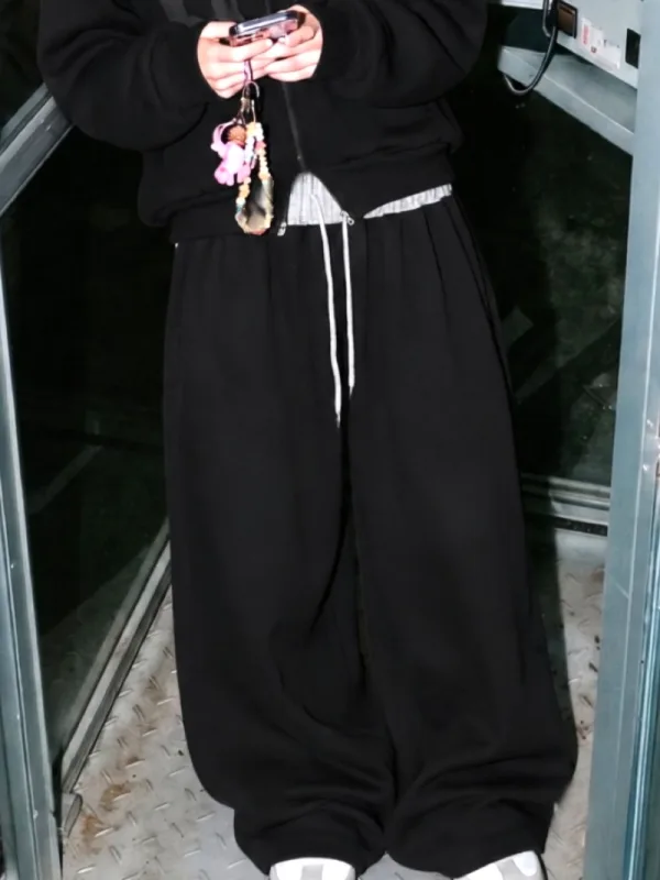 雲感拼色寬腿休閒長褲