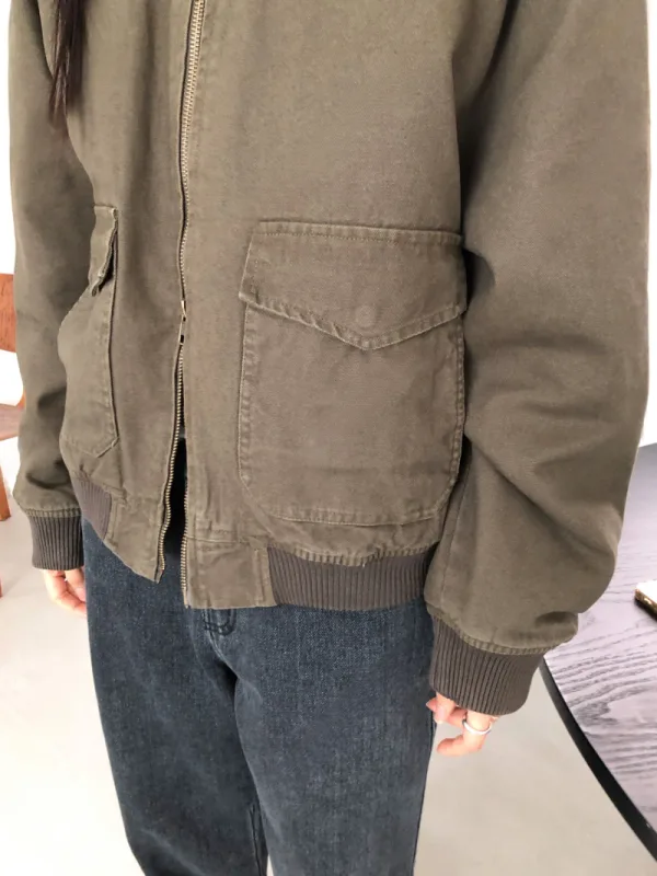 橄欖工裝寬版拉鍊外套