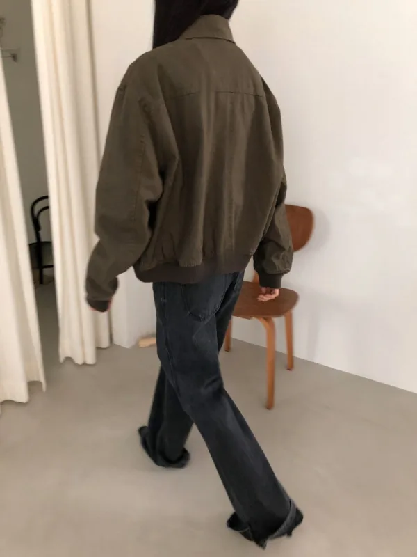 橄欖工裝寬版拉鍊外套