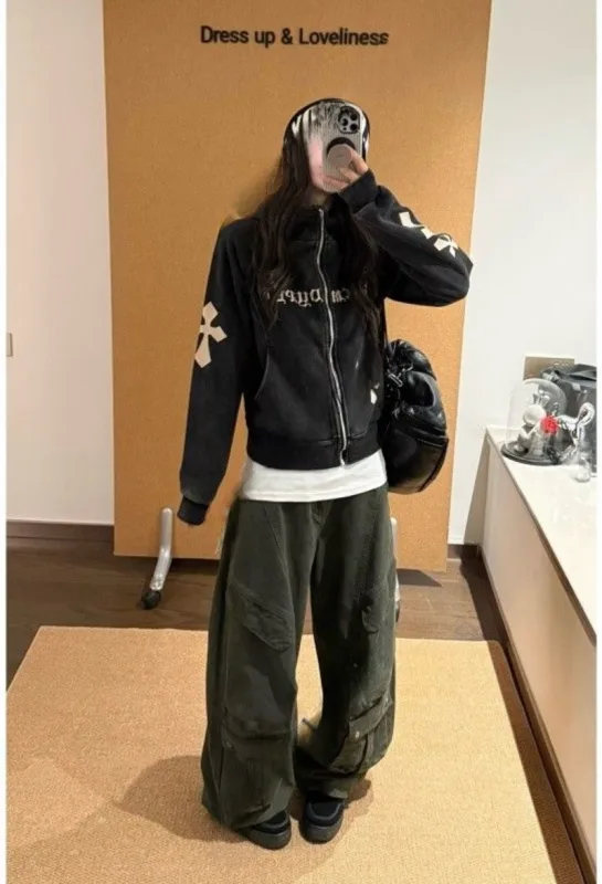 星十字刷色立領拉鍊外套