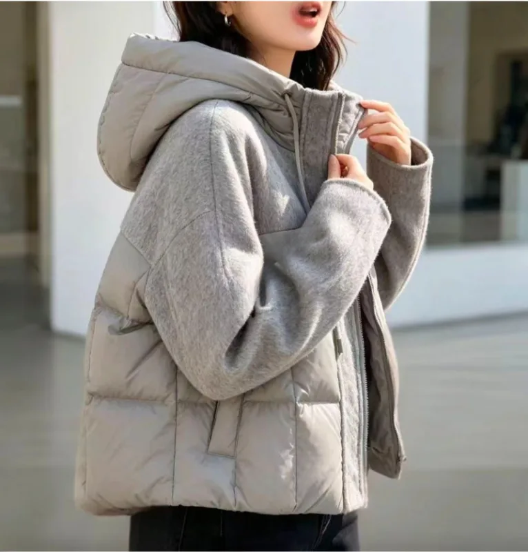 暖霧拼接連帽羽絨感外套