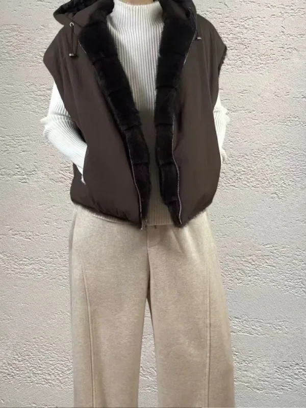暖絨雙面連帽拉鍊背心