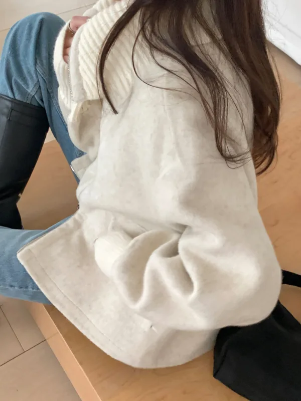暖霧羊毛翻領拉鍊外套