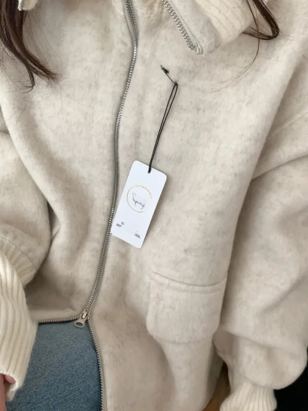 暖霧羊毛翻領拉鍊外套
