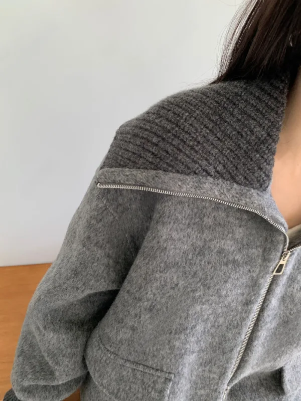 暖霧羊毛翻領拉鍊外套