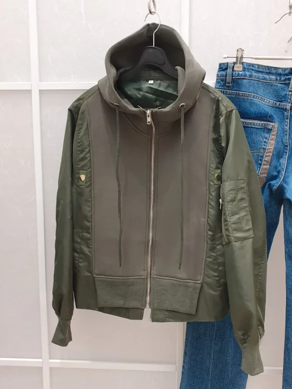 都會機能拼接連帽飛行外套