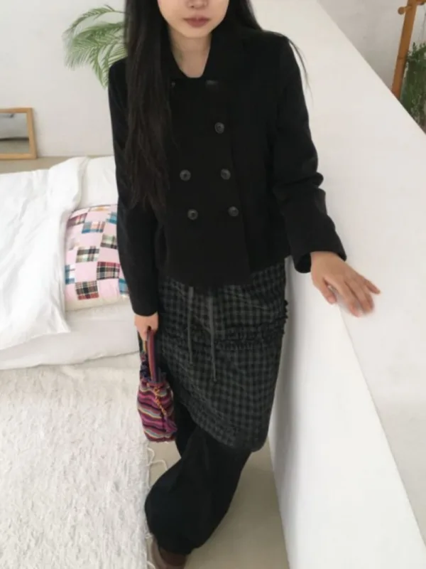 霧影雙排釦修身短大衣
