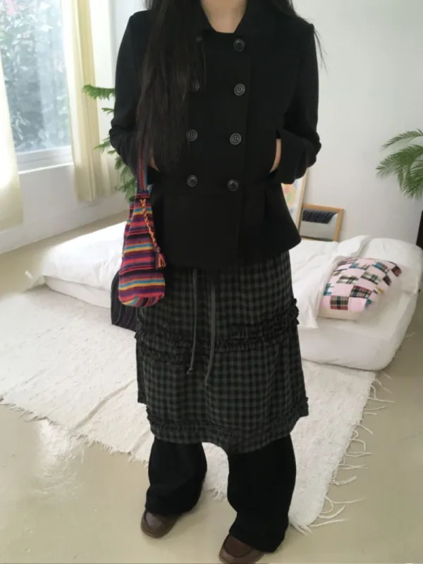 霧影雙排釦修身短大衣
