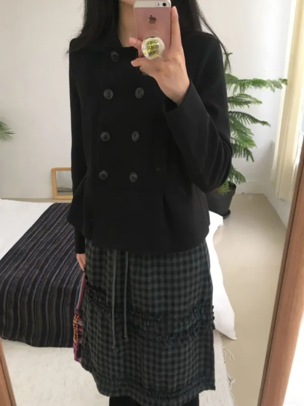 霧影雙排釦修身短大衣