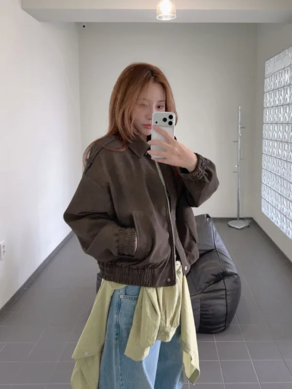 復古麂皮感寬版飛行外套