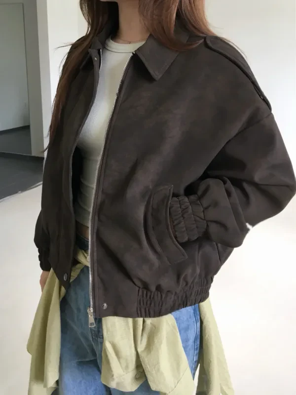 復古麂皮感寬版飛行外套
